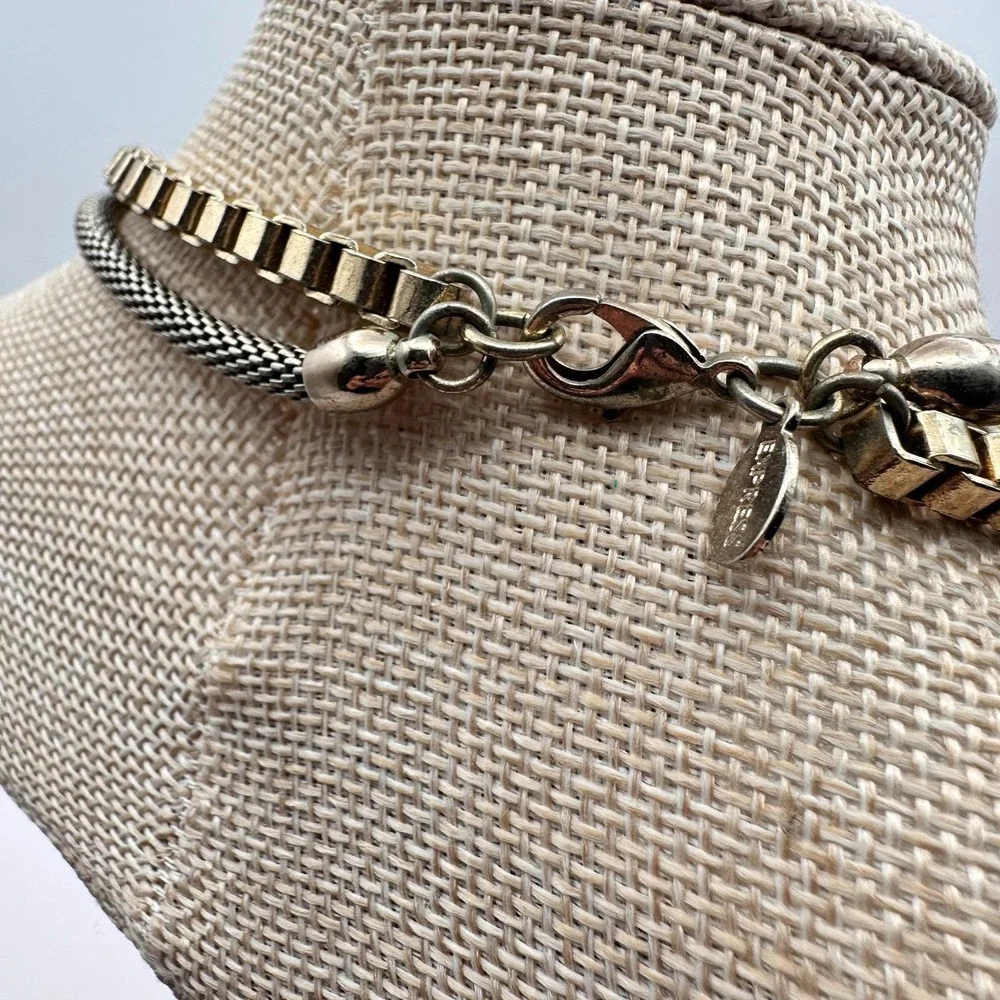 Vintage 90s Express Gold Tone Rhinestone Bib Necklace Statement‎ Fashion Jewelry